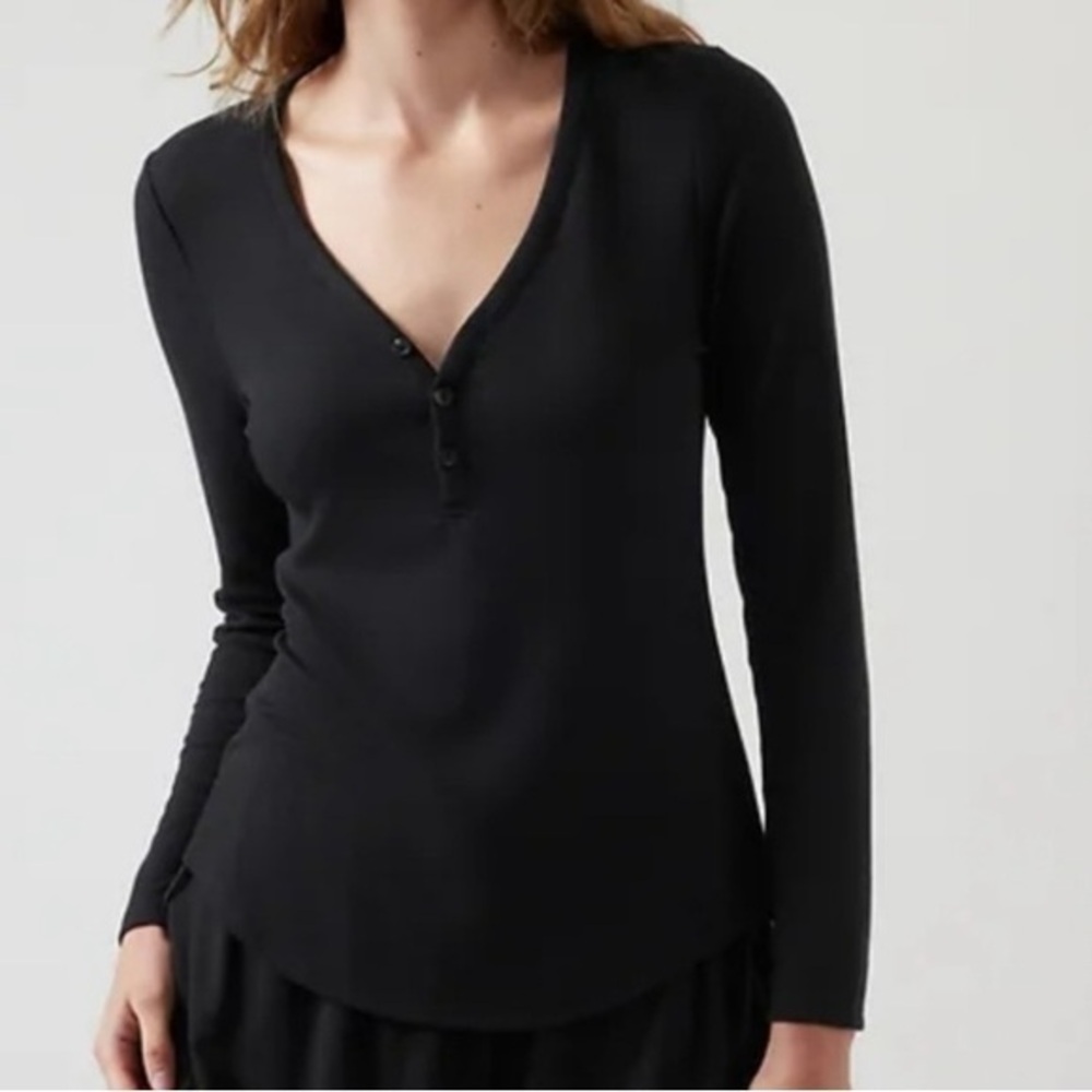 NWT ATHLETA WIND DOWN SLEEP TOP Black waffle knit size XL lounge wear soft